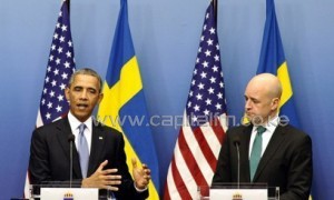 President Barack Obama and Swedish Prime Minister Fredrik Reinfeldt in Stockholm, September 4, 2013/AFP