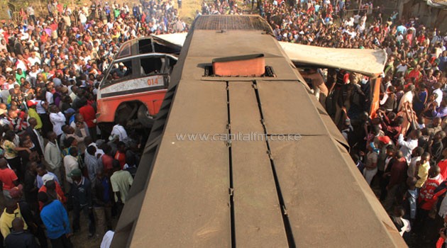 A train rammed onto a matatu, dragged it for several metres killing 12 people. Photo/FILE