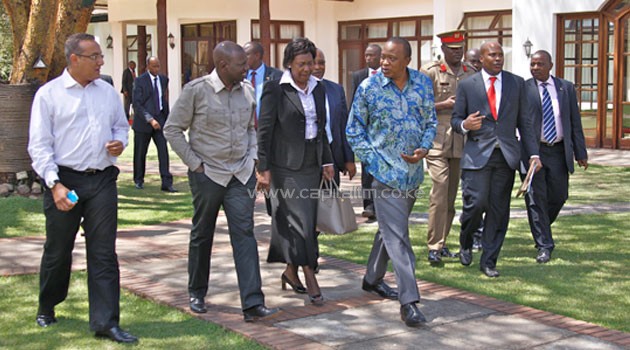 President Kenyatta and his deputy Ruto with Cabinet Secretaries Balala, Ngilu during the retreat in Nanyuki/PSCU