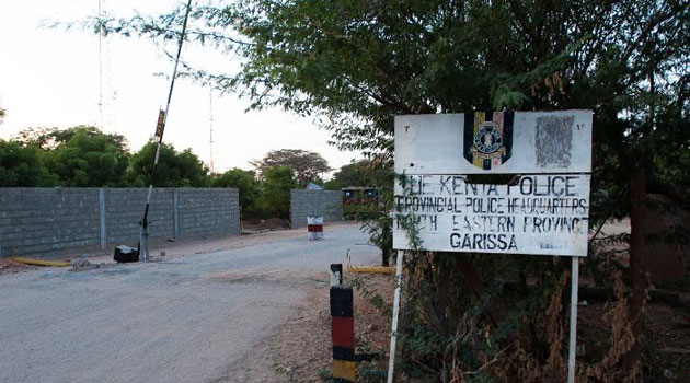 File photo of the entrance to the police headquarters in Garissa, where 13 police have gone missing following an overnight ambush by suspected Shabaab militants/AFP