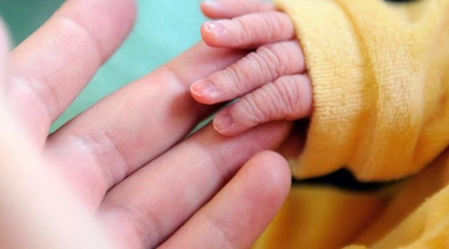 A baby's hand being held by the mother/FILE