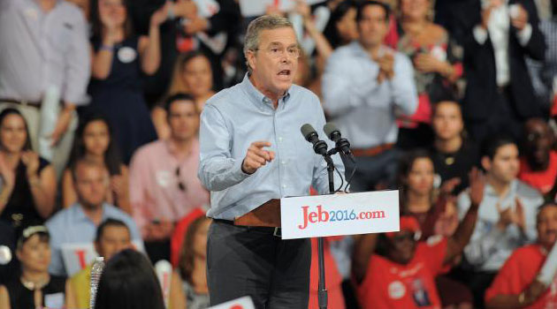 Former Republican Governor of Florida Jeb Bush announces his candidacy for the 2016 Presidential elections, at Miami Dade College on June 15, 2015, in Miami, Florida/AFP