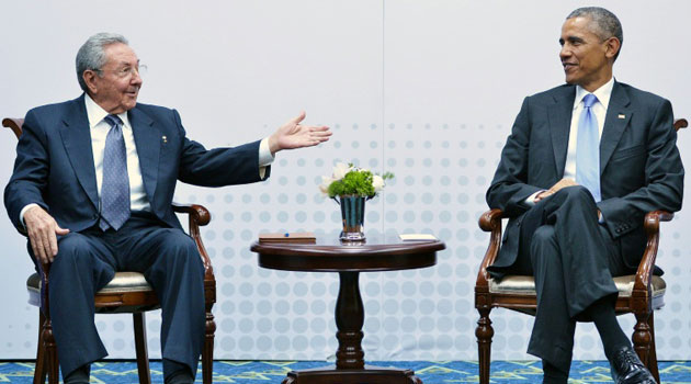 Cuban President Raul Castro and his US counterpart Barack Obama held a historic meeting in Panama in April 2015, the first between US and Cuban leaders since 1956/AFP