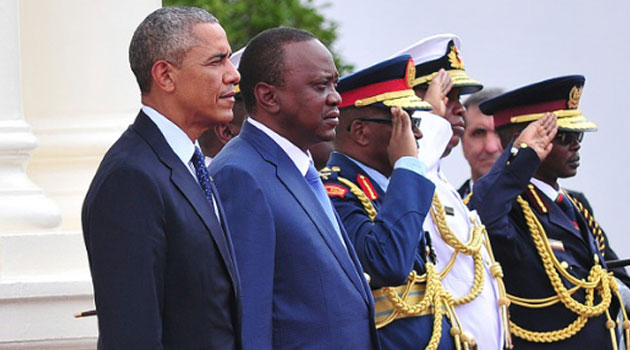 Obama arrived at State House shortly after 2pm and received a 21 gun salute after which he inspected a guard of honour mounted by a detachment of the Kenya Air Force/AFP