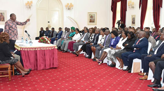 President Kenyatta during the meeting with Central Kenya MPs at State House, Nairobi. Photo/ PSCU
