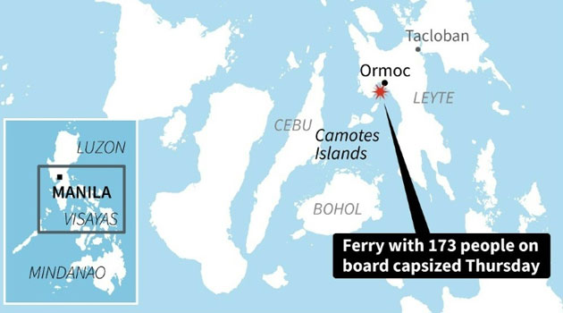 Map locating Ormoc in the Philippines, where a ferry one kilometre from port capsized with 173 people on board on July 2, 2015/AFP  