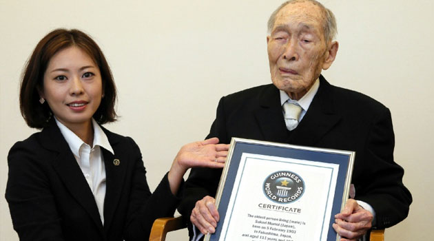 Sakari Momoi, recognised as the world's oldest male at the age of 111 in August 2014, has died of kidney failure in a care home in Tokyo  © Jiji Press/AFP