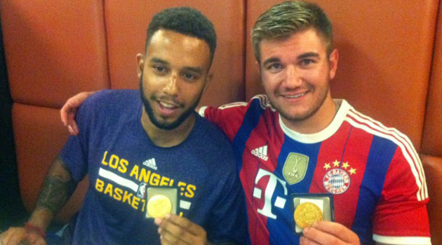 Alek Skarlatos (right) and Anthony Sadler hold medals they were given for helping to halt the attack/AFP