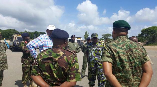 Kenya's Chief of Defense Forces Gen Samson Mwathethe & Interior Cabinet Secretary Joseph Nkaisery at Manda Airstrip to launch a counter Terrorism operation against Al-Shabaab affiliate Al-Hijra in the Boni Forest/CFM