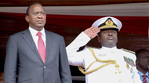 President Kenyatta with Chief of Defense Forces Gen Mwathethe. Photo/ PSCU