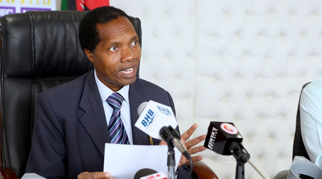 NGSC Vice Chairman Simon Ndubai addresses the media on Wednesday. Photo/ FRANCIS MBATHA