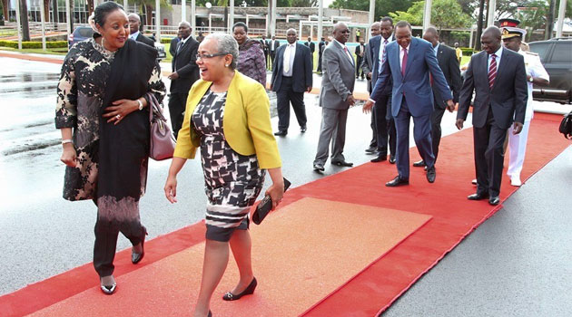 President Kenyatta, First Lady Margaret were seen off by DP Ruto, CS Amina Mohammed, Joseph Nkaissery and other senior officials. Photo/ PSCU
