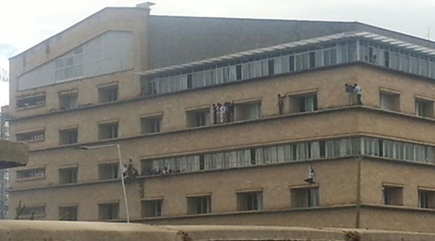 This photo which was posted on social media platforms shows panicked students at the Strathmore University. Photo/ COURTESY