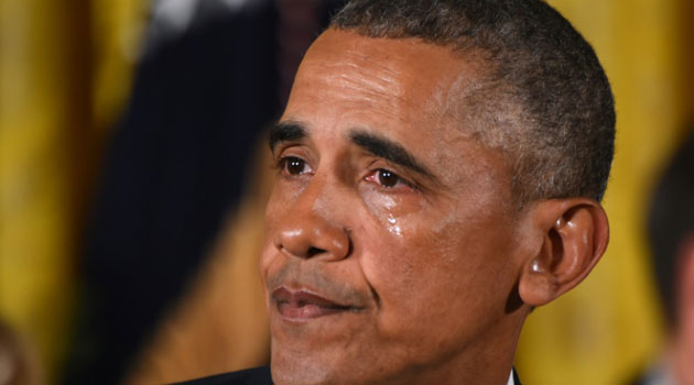 US President Barack Obama gets emotional as he delivers a statement on executive actions to reduce gun violence on January 5, 2016 at the White House/AFP