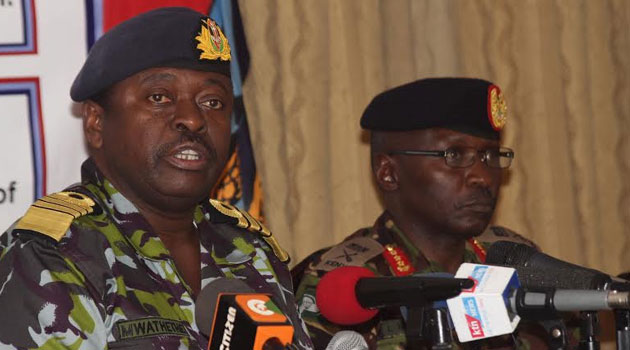 Kenya's Chief of Defence Forces General Samson Mwathethe updates the media on El Adde attack at Defence headquarters/KEVIN GITAU