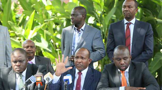  National Assembly Majority Leader Aden Duale and TNA Chairman Johnson Sakaja argue that CORD is terrified after President Uhuru Kenyatta and his Deputy William Ruto started making inroads in Western and Coastal regions/MIKE KARIUKI