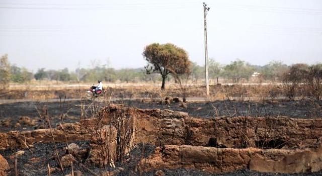 The remains of a building destroyed in violence in Madakiya, central Nigeria/File