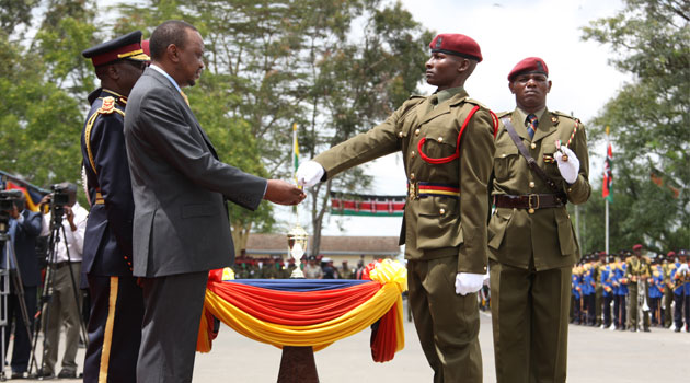 President Kenyatta at a previous GSU Passing Out parade. Photo/ FILE