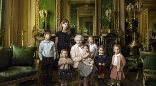 Queen Elizabeth II posing with her two grandchildren and five great-grandchildren. This picture is one of three official photographs released by Buckingham Palace to mark Queen Elizabeth II's 90th birthday/AFP