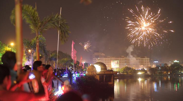 Several thousand people had gathered at the temple for the fireworks show which is held every year at the temple, an official said. AFP/FILE.