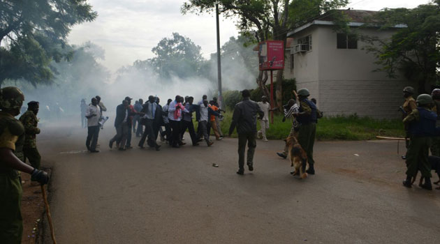 The group which was led by Kisumu Governor Jack Ranguma and local MCAs was marching to the commission's office when the demonstration was dispersed/OJWANG JOE