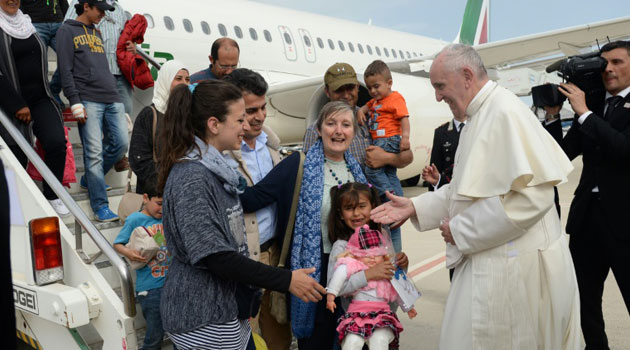 In a dramatic gesture designed to highlight the plight of hundreds of thousands of refugees arriving on the southern shores of Europe, Francis on Sunday flew back to Rome from Lesbos with 12 Syrians/AFP