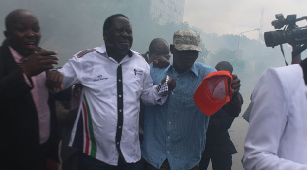 The supporters and leaders who also include Wiper's Kalonzo Musyoka, Senators Moses Wetangula and Boni Khalwale had engaged police in a stand-off for hours before they made good their threat to storm the IEBC offices/CFM