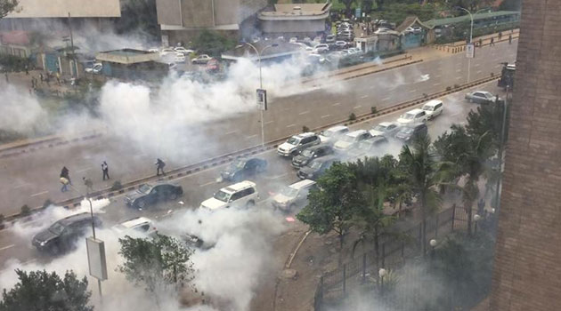 Odinga, his co-principals Kalonzo Musyoka and Senator Moses Wetangula got into their vehicles and left just as teargas filled the air/COURTESY