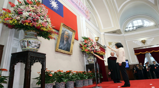 Taiwan's new President Tsai Ing-wen is sworn in at the Presidential Palace in Taipei/AFP