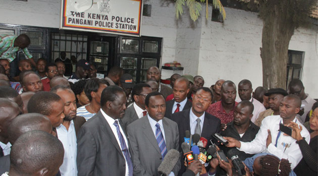 CORD leaders Raila Odinga, Moses Wetangula and Kalonzo Musyoka, who visited the station were not spared either. They left without seeing the leaders/KEVIN GITAU