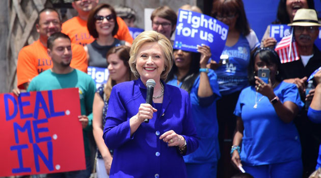 Hillary Clinton speaks to supporters on the last day of campaigning in California on June 6, 2016 in Lynwood/AFP