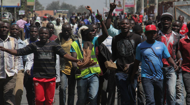  Odinga who was accompanied by Senators Moses Wetangula, James Orengo, Bonny Khalwale and Nick Salat of KANU led hundreds of protesters from Uhuru Park through city streets to Anniversary Towers where IEBC offices are located/KEVIN GITAU