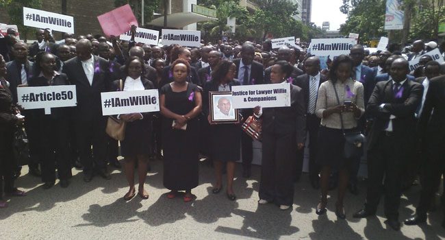 Lawyers have held a week long protest over the brutal killing of Willie, 2 others/FILE