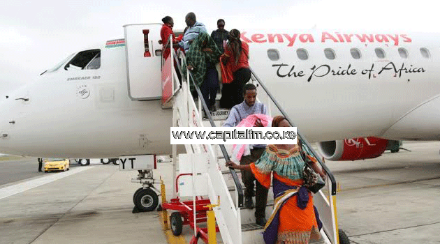 The first plane carrying 104 Kenyans landed at the Jomo Kenyatta International Airport shortly after 2 pm, with men, women and children who were stranded in Juba since last week. Photo/ELIJAH MIANO-KAA