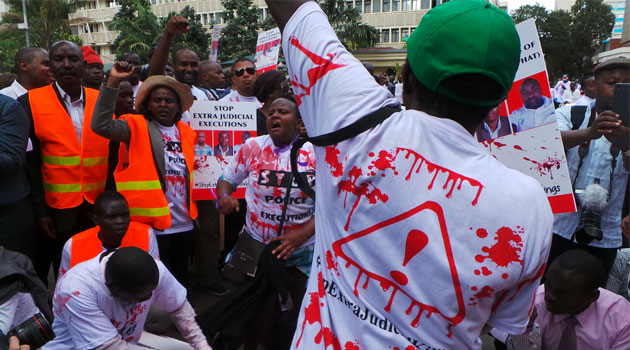 The protestors also carrying coffins started their procession from Freedom Corner at Uhuru Park, while chanting slogans against extra judicial killings in the country/KEVIN GITAU