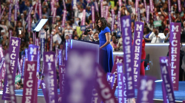 US First Lady Michelle Obama addresses delegates on Day 1 of the Democratic National Convention in Philadelphia, Pennsylvania, July 25, 2016/AFP