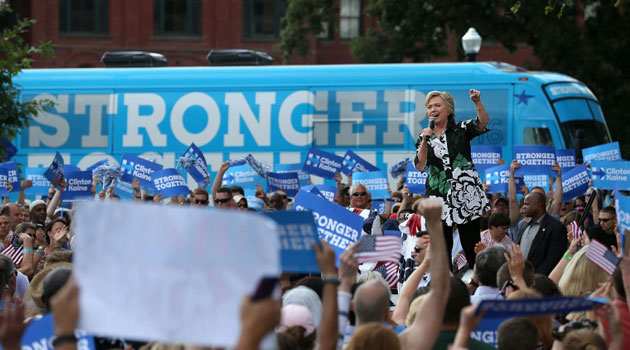 Democratic presidential nominee Hillary Clinton speaks during a campaign rally at Fort Hayes Vocational School on July 31, 2016 in Columbus, Ohio/AFP