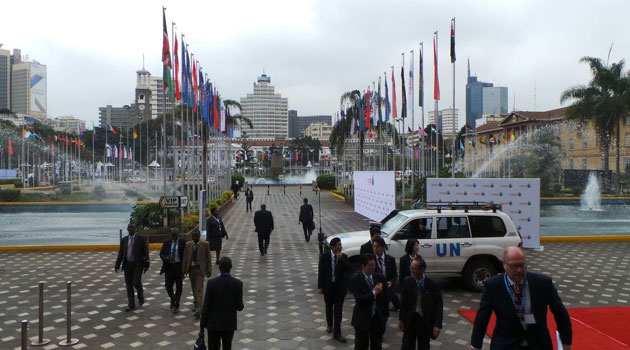 Delegates arrive at the Kenyatta International Convention Centre for the start of the TICAD meeting/MOSES MUOKI