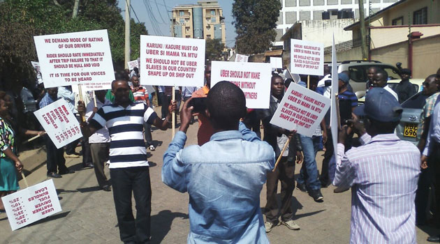 Uber drivers who chose to continue with business were not spared by the protestors, who coerced them to join the demonstration in some instances leaving customers stranded/KEVIN GITAU