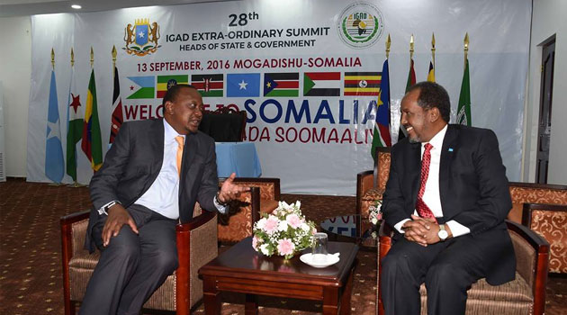 President Kenyatta spoke Tuesday at the 28th IGAD Extra-Ordinary Summit of Heads of State and Government held in Somalia's capital, Mogadishu/PSCU