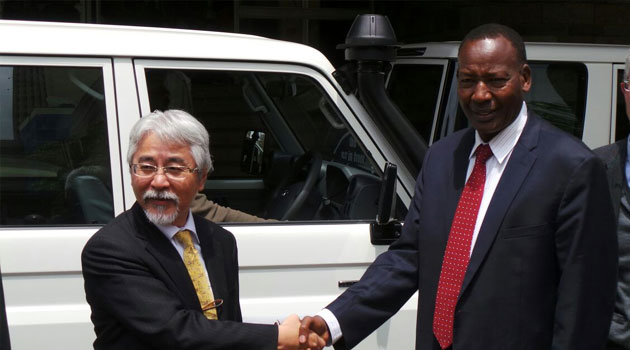 The equipment worth Sh20.8 million were handed over to Interior Cabinet Secretary Joseph Nkaissery by the Japanese Ambassador to Kenya Toshitsugu Uesawa/CFM NEWS