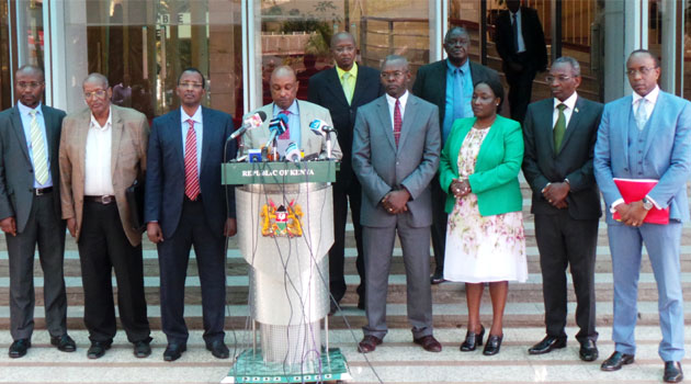 Government Spokesman Eric Kiraithe says the IEBC delegation led by Chairperson Issack Hassan stated that they cannot resign before next week on Tuesday when the new Elections (Amendment) Law, 2016 takes effect/MOSES MUOKI