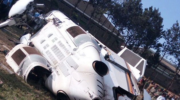 The Sh680 million aircraft was badly damaged after the pilot tried to make a hard landing on a field belonging to the National Youth Service when it went down headfirst before landing on its back/FILE