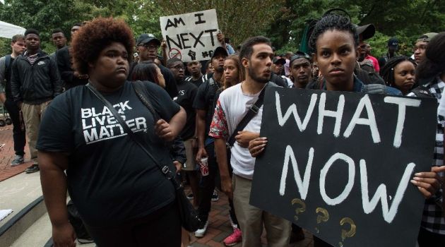 Students gather at the University of North Carolina in Charlotte, North Carolina, for a protest against police brutality following the shooting of Keith Lamont Scott/AFP