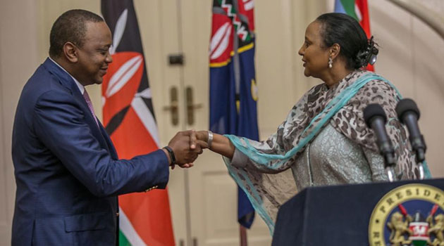 While making the announcement, President Uhuru Kenyatta said CS Mohamed brings extraordinary experience and distinguished service at the national and international levels/PSCU