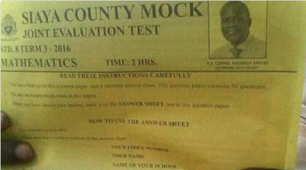 Siaya Governor Cornel Rasanga was criticised over appearance of his portrait in the mock examination papers sponsored by the county government to the tune of Sh1.7 million/FILE