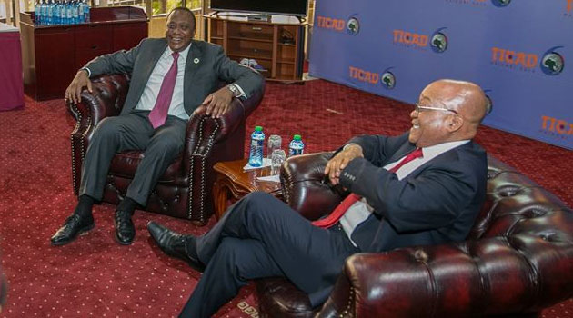 President Zuma, who is on a three-day State visit, arrived at State House shortly after 10am and was received by his host President Kenyatta/FILE