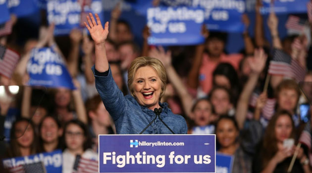 Clinton told the cheering crows that America’s values were being tested in the 2016 election. Photo/AFP-FILE.