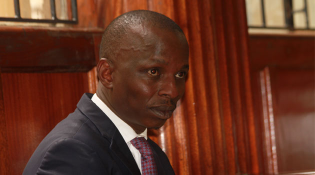 Jim Clement Ayungo in the dock at the Milimani Law Courts where he was arraigned on Wednesday/CFM