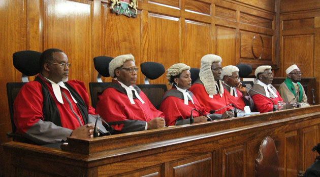 CJ Maraga, his deputy Philomena Mwilu and the Judiciary leadership preside over the sitting/COURTESY